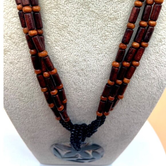 Handcrafted Boho Wooden Bead & Shell Pendant Necklace N36 - Picture 5 of 8